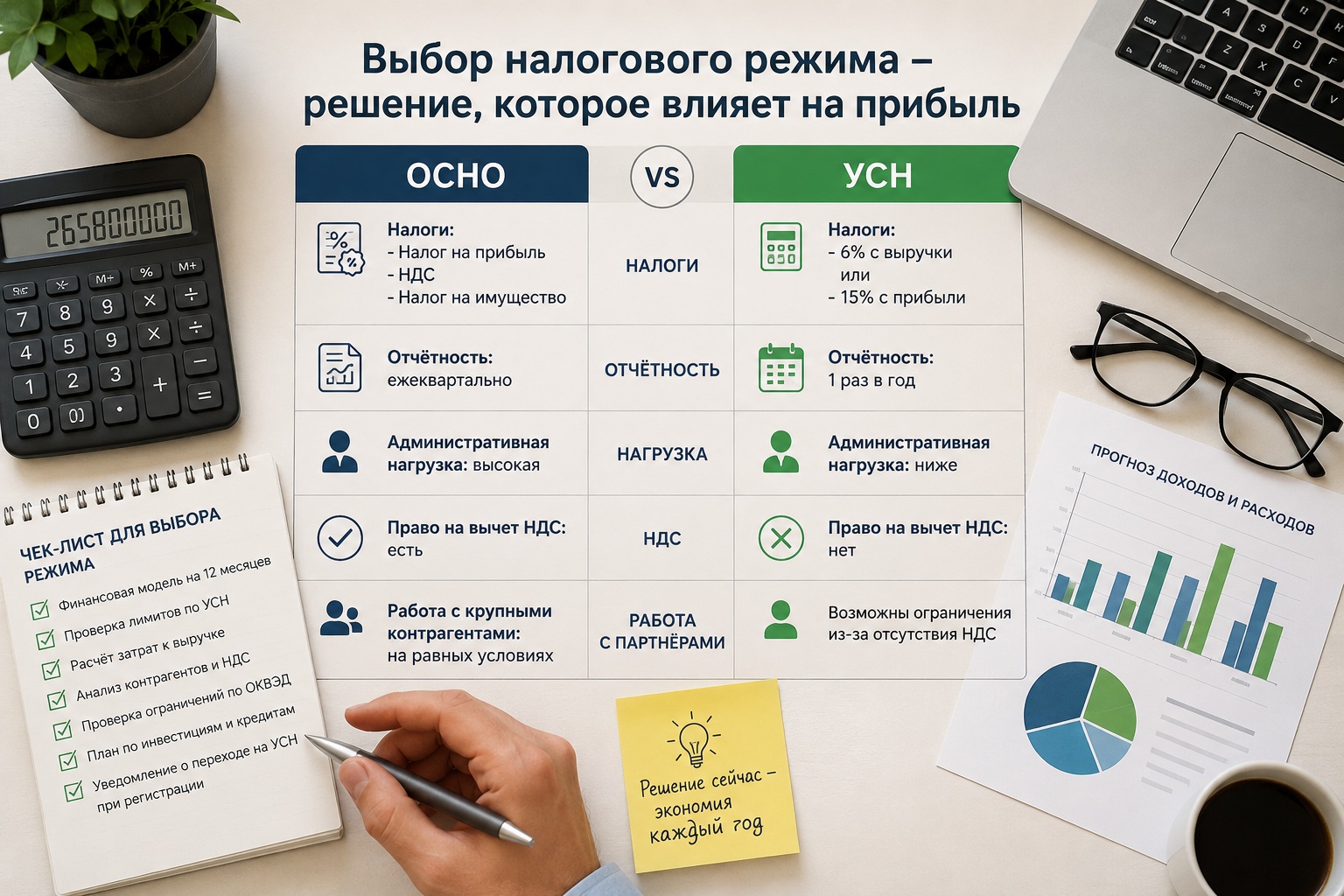 УСН — упрощённый вариант с двумя ставками